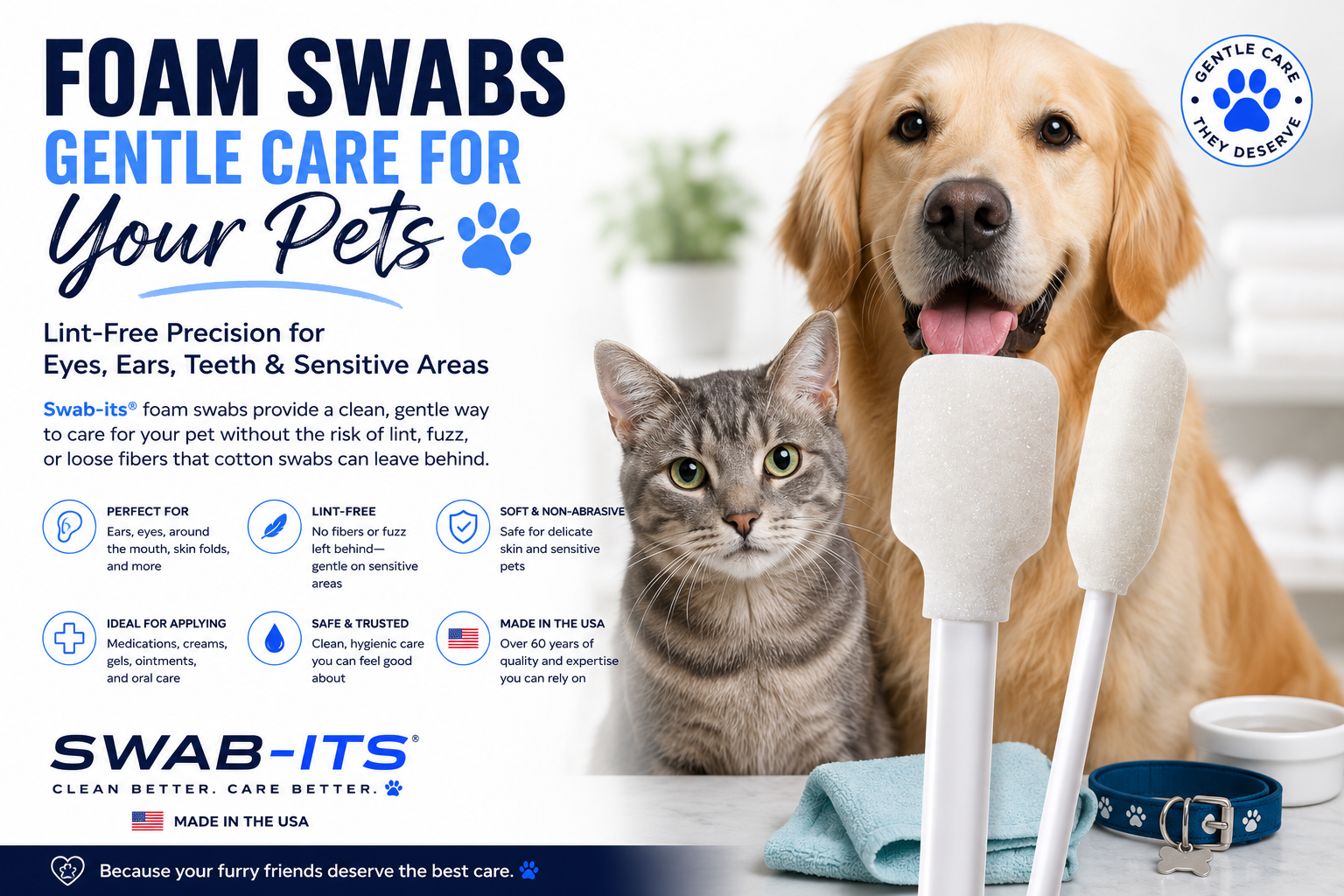 Swab-its pet care and vet tech foam swabs