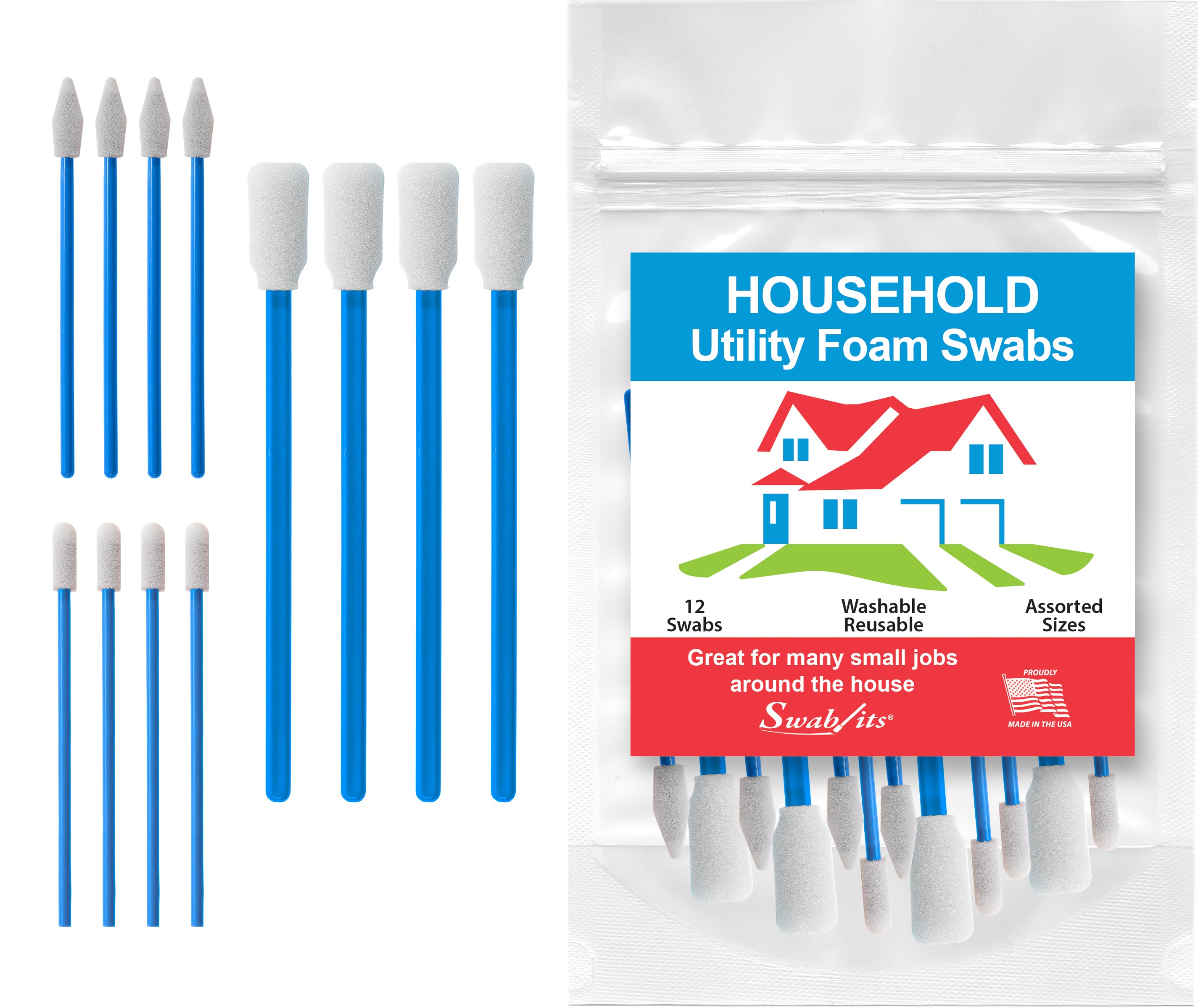 (6 Bag Case) Swab-its® Case of 12-piece Package of Household Cleaning Foam Swabs: 88-8221-HW