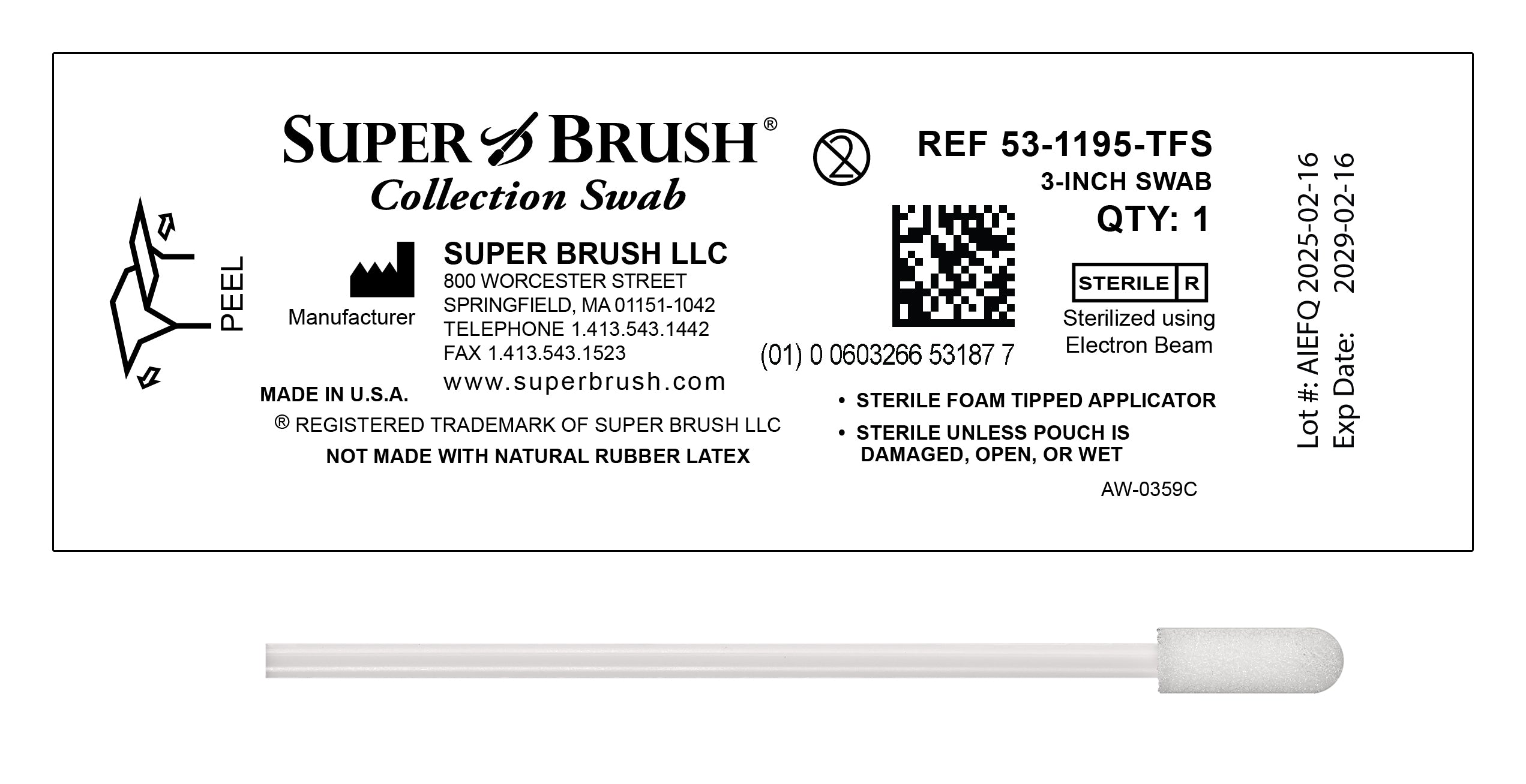 Super Brush Collection Swab packaging with label and swab visible