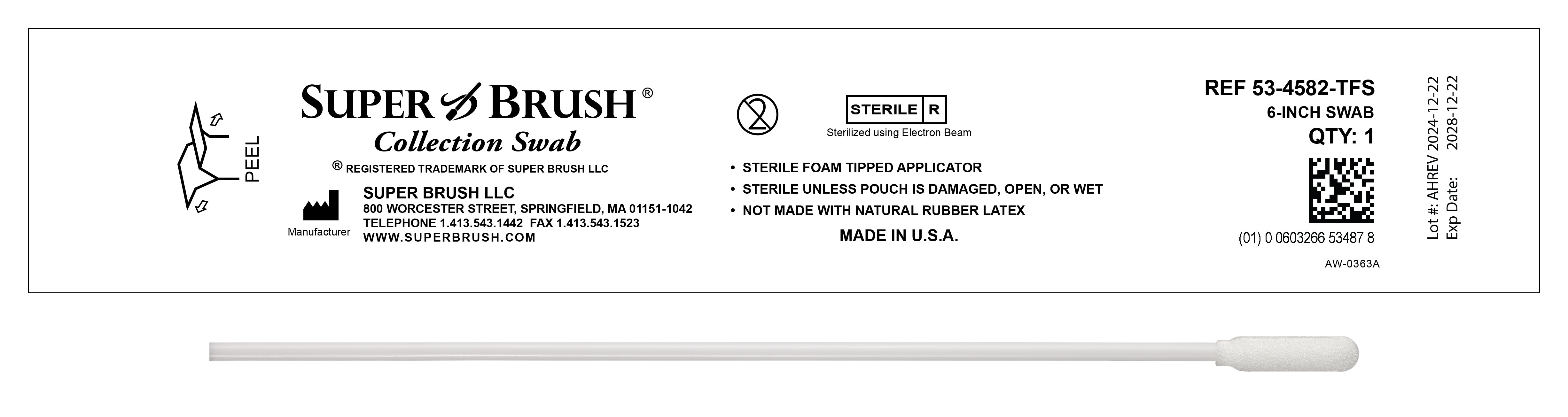 (New) Case of 1,500 Swabs - 6" Narrow Sock Tip Sterile Sample Collection Swab: 53-4582-TFS-CS