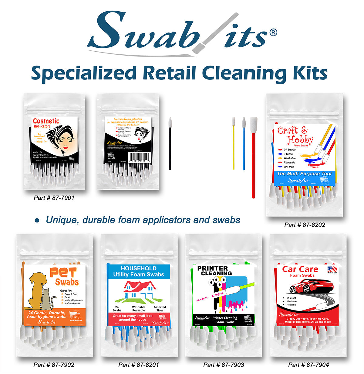 Swab-its specialized retail cleaning kits for all industries. Printers, Crafts, Beauty, Car Care, Household, Pet Care