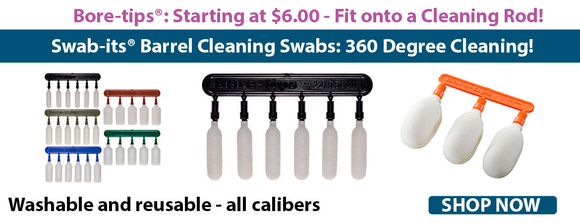 Swab-its Bore-tips. Fit onto an 8/32 cleaning rod. Give a 360 degree cleaning. All bore-tips are washable and reusable. All shapes and all calibers. The #1 firearm cleaning product on the market!