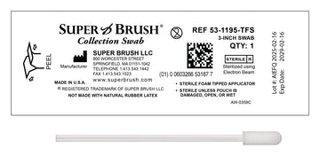 Super Brush Collection Swab packaging with label and swab visible