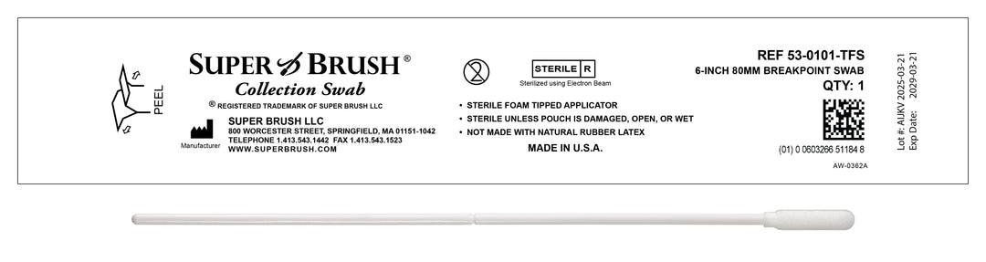Super Brush collection swab packaging with branding and product details.