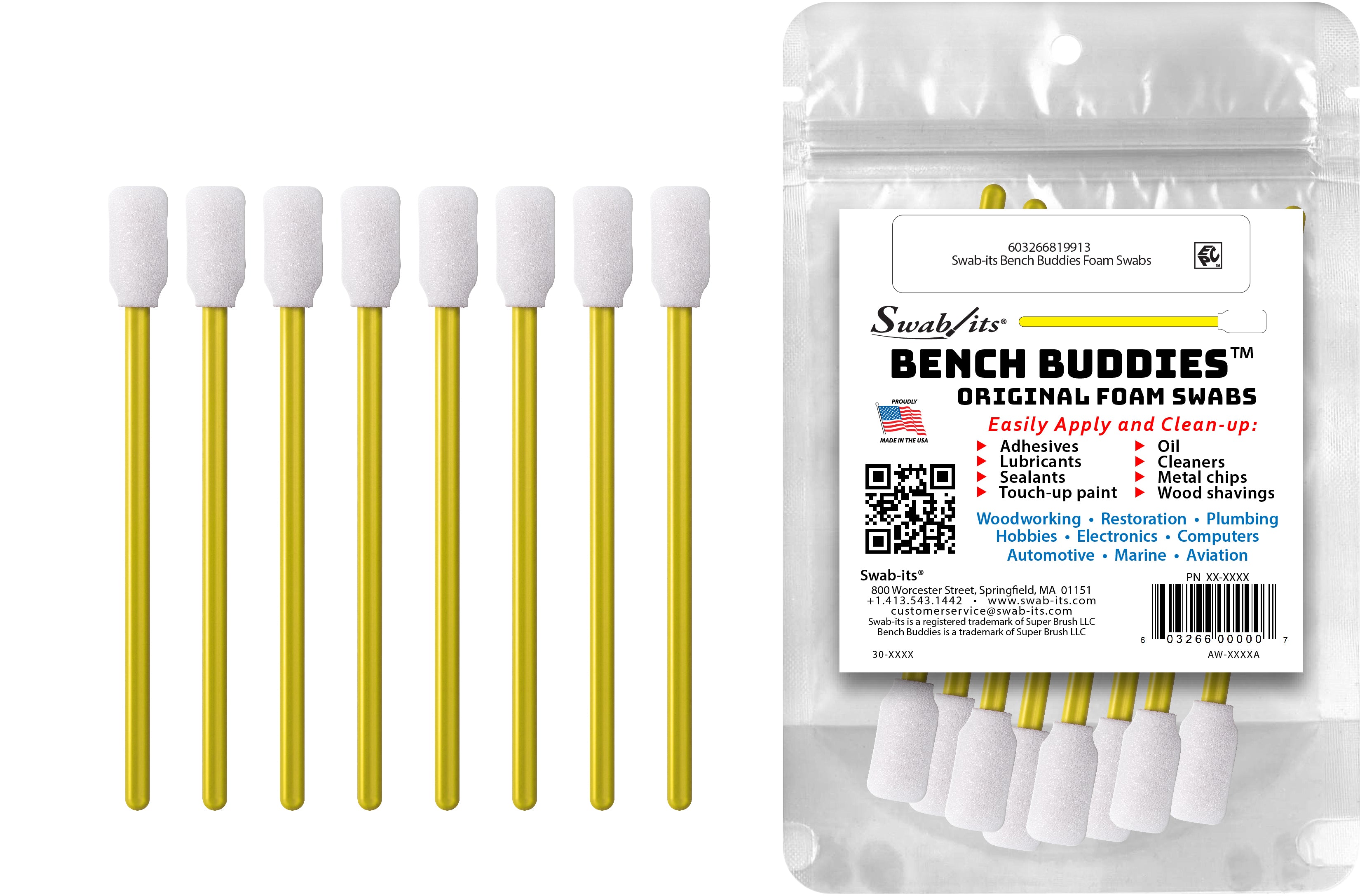 Swab-its® 8- Piece Bench Buddies Original Foam Swabs - A Swab for Every Job: 88-8218