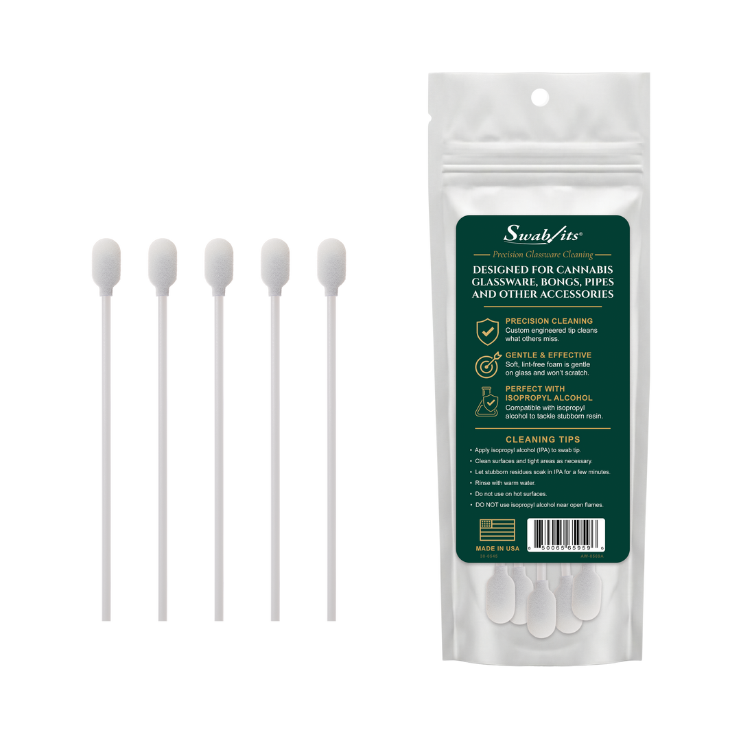 Swab-its® Deep Reach Glass &amp; Bong Cleaning Foam Swabs – 5 Pack (Case of 6)