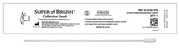 (New) Case of 1,500 Swabs - 6" Small Mitt 50mm Breakpoint Sterile Sample Collection Swab: 53-0100-TFS-CS
