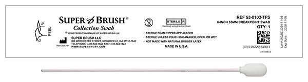 (New) Case of 1,500 Swabs - 6" Bulb Tip 55mm Breakpoint Sterile Sample Collection Swab: 53-0103-TFS-CS