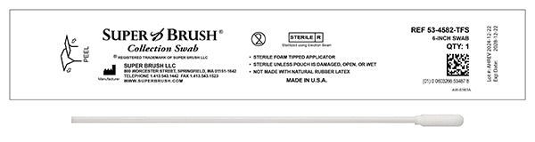 (New) Case of 1,500 Swabs - 6" Narrow Sock Tip Sterile Sample Collection Swab: 53-4582-TFS-CS