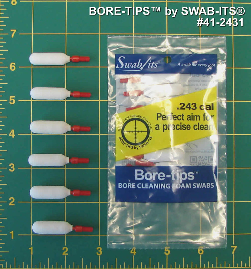 (Single Bag) .243cal/6mm Barrel Cleaning Bore-tips® by Swab-its®: Barrel Cleaning Swabs: 41-2431