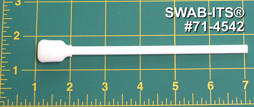 6” overall length swab with wide rectangular foam mitt and polypropylene handle.